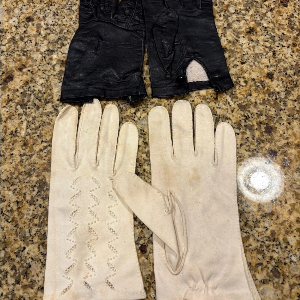 Vintage Ladies Gloves Lot 14 Pair leather fabric pink white black mixed sizes